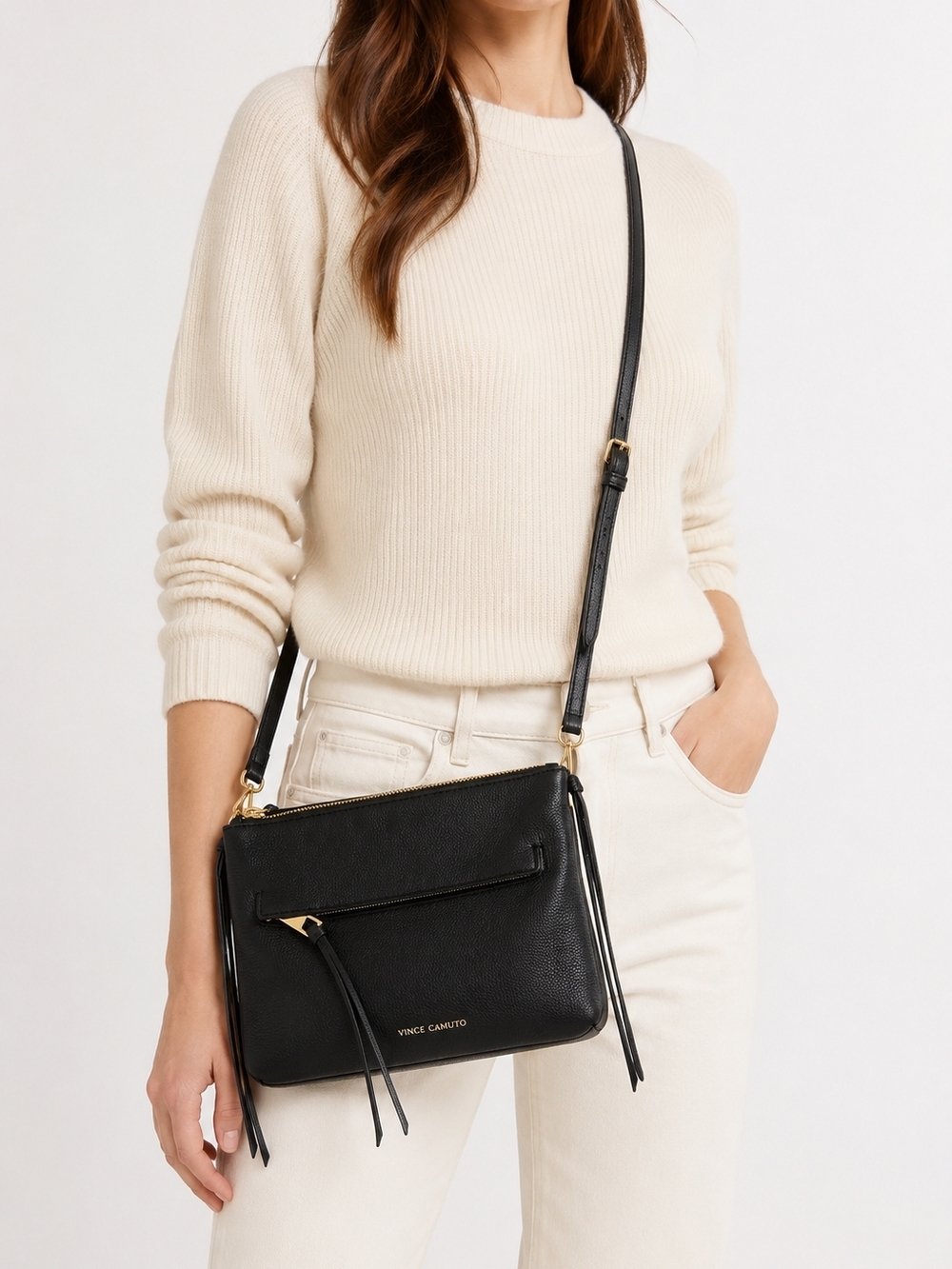 Vince Camuto Black Pebbled Leather Crossbody Bag